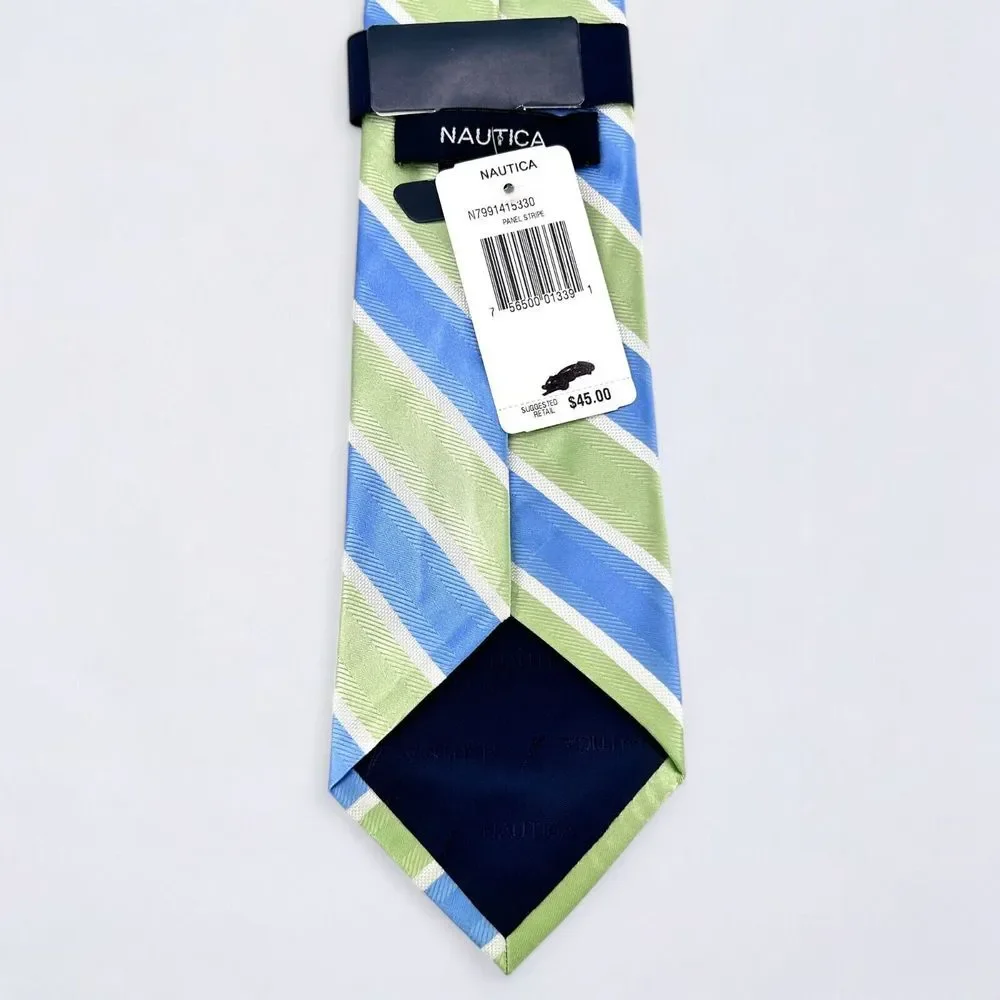 NEW Nautica‎ Repp Necktie Adult 57x3.5 Blue Green Striped 100% Silk Formal